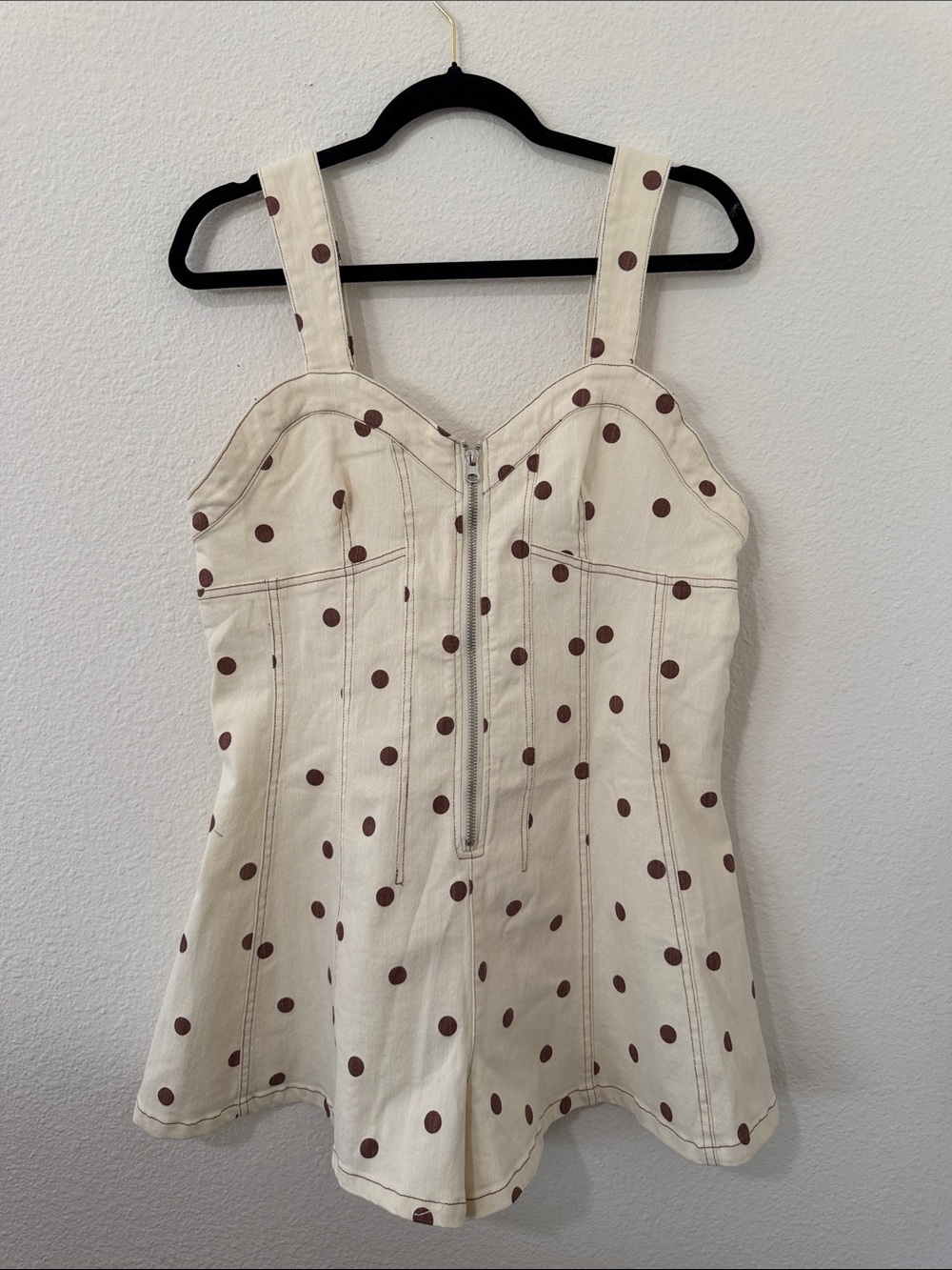 Peach Love California Cream One-Piece with Brown Polka Dots romper